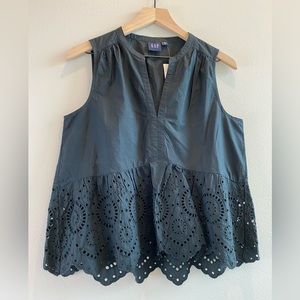GAP Black Peplum Eyelet Top